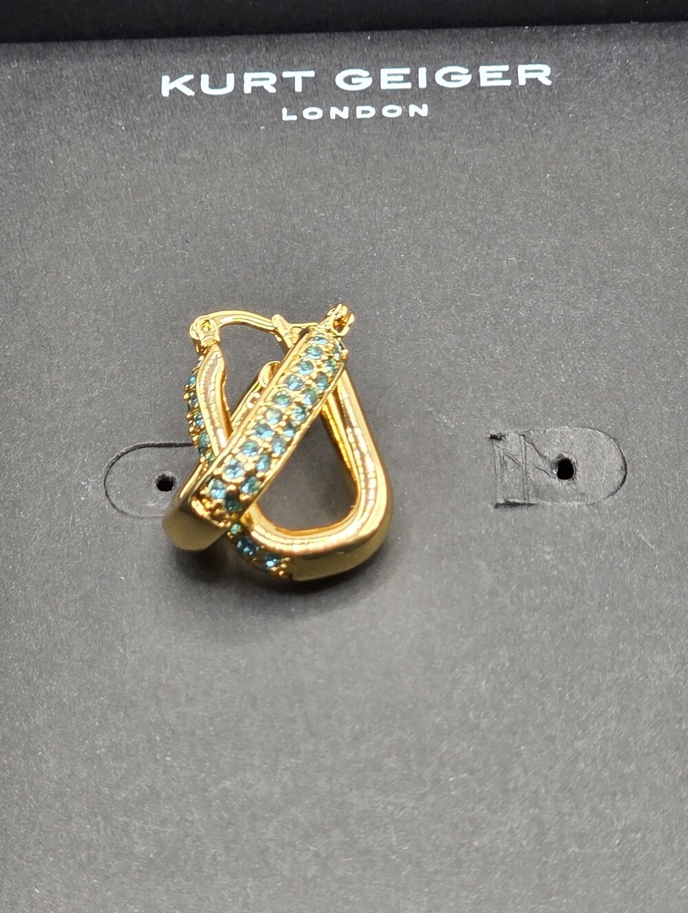 Kurt Geiger Gold Hoop Earrings with Blue Crystals